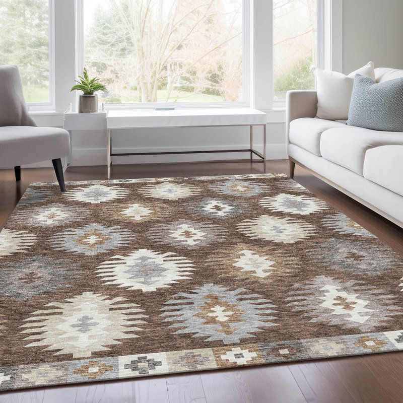 Premium Machine Washable Prisco Brown Rug, Rectangle 9' x 12'