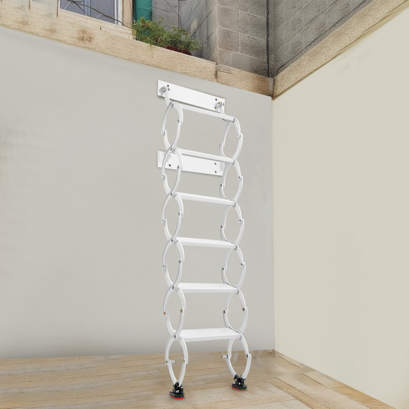 6 Steps Wall Mounted Retractable Ladder, White