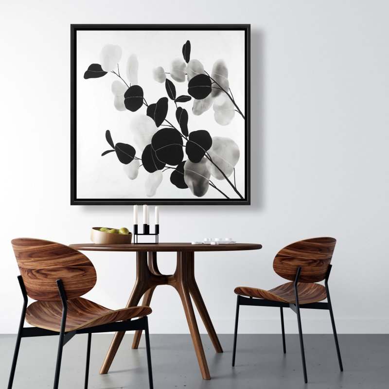 Grayscale Branches with Leaves - Botanical Framed Canvas Decor