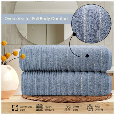 Premium Ribbed Cotton Bathroom Towel Collection, Soft & Plush, Fast Absorbing Hand, Bath Towels & Bath Sheets - 2 Pack