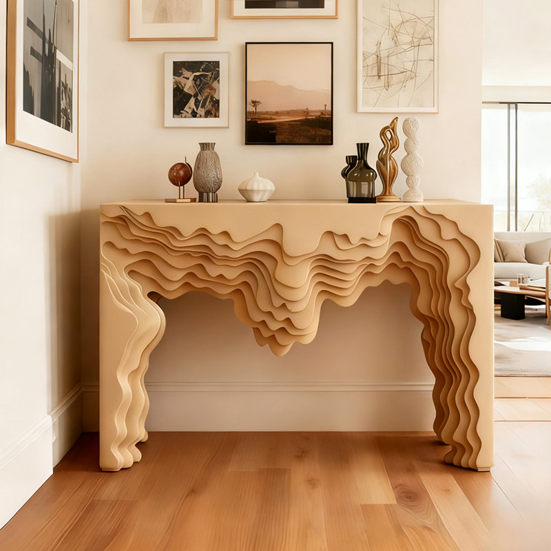 Modern minimalist creative console table, 35.4" H x 63" W x 11.8" D, Beige
