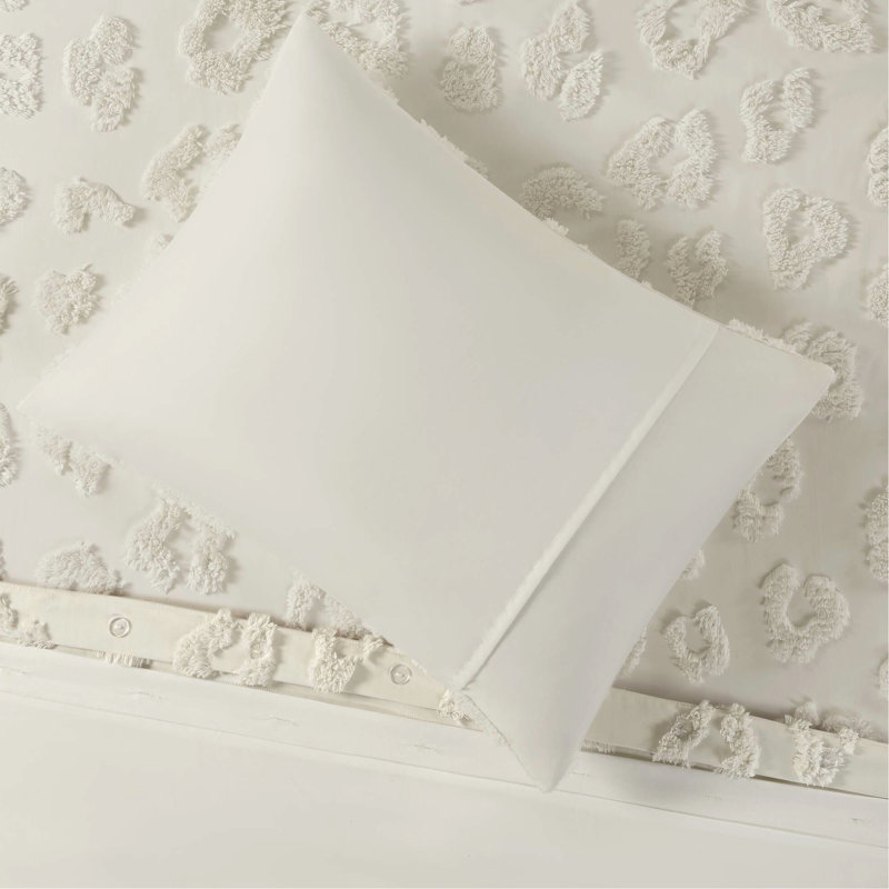 Housse de couette en chenille blanche double / grand - thème animalier, 2 taies décoratives, texturé, coussin