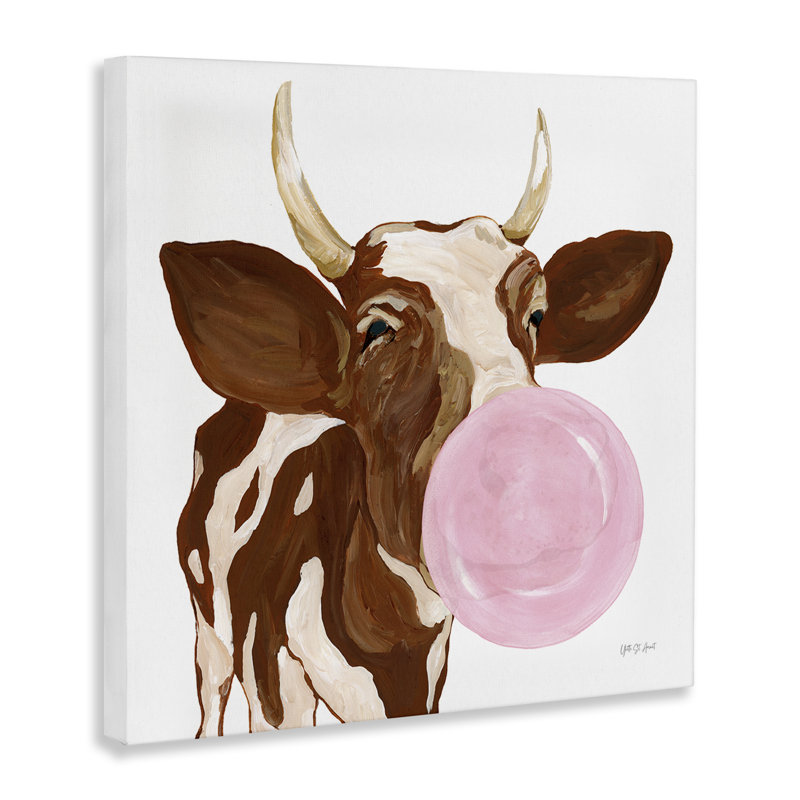  «Happy Bubblegum Cow», art mural sur toile par Yvette St. Amant, H 36 po x l 36 po