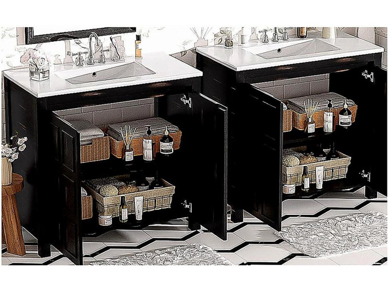 72" Bathroom Vanity Set with Double Vanities (Separate), Double Ceramic Sinks, Soft-Close Doors & Adjustable Shelf – Retro Espresso Storage Cabinet for Stylish Bathroom Organization