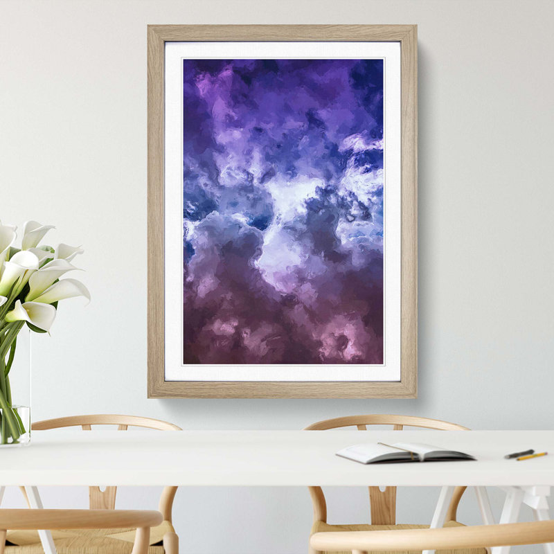 Purple Clouds in Abstract - Picture Frame Graphic Art Print, 60cm H x 40cm W x 2cm D, Oak