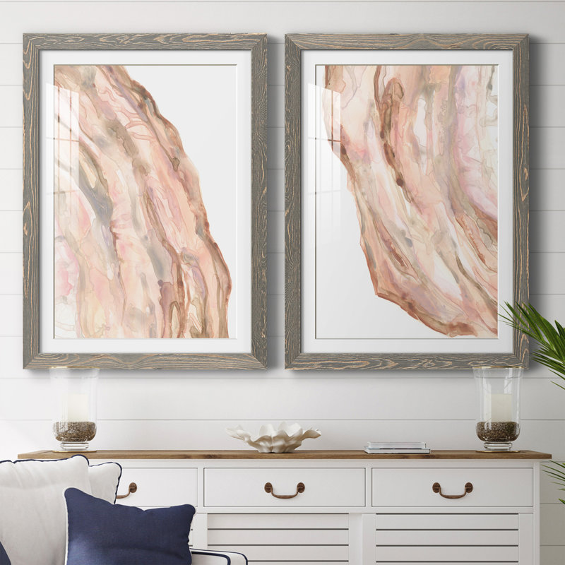 " Rose Quartz I " 2 - Pieces, Grey Framed, 20" H x 17" W x 1" D