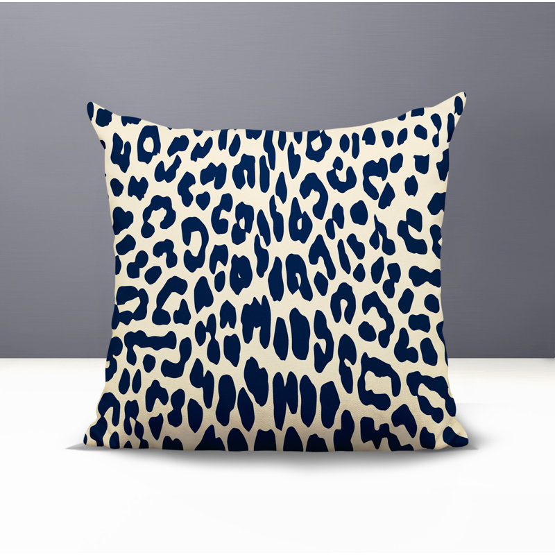 Oreiller carré intérieur / extérieur réversible à imprimé animalier Aco, Bleu, Carré 19 po