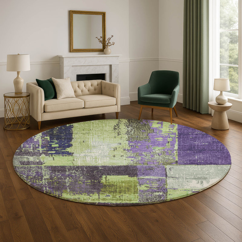 Premium Machine Washable Chelston AMF1866 Abstract Rug, Round 8'