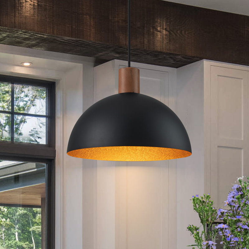 Luminaire suspendu en forme de dôme à 1 lumière, Noir mat