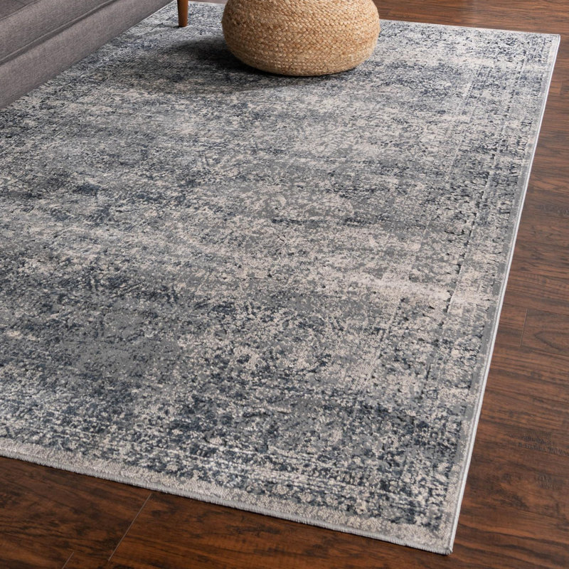Lanett Oriental Blue/Gray Area Rug, Rectangle 6'1" x 9'