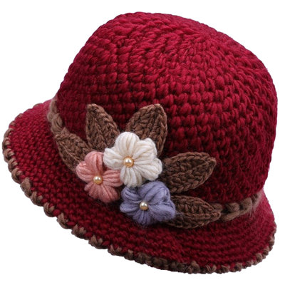 Artificial Flower 2026 Winter Women's Flowers Knitted Woolen Hat Ear Protection Wool Hat For The Elderly Knitted Hat