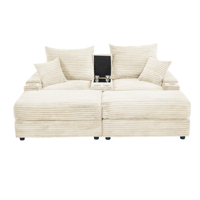 Ensemble de fauteuil rembourré, de table basse et de deux repose-pieds Modern Sofaspring, Beige