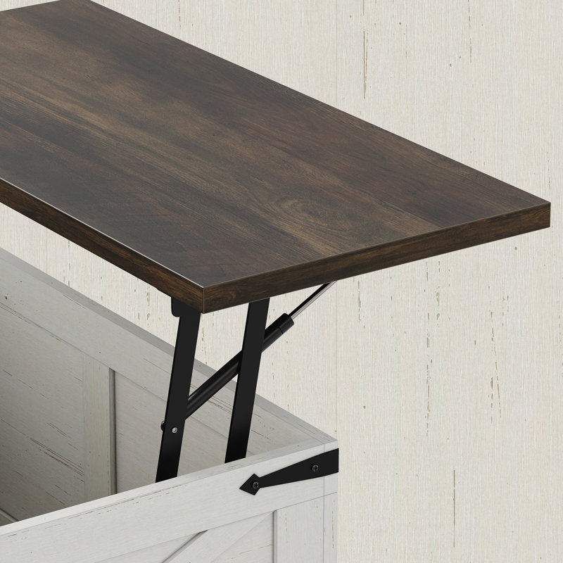 Jareal Coffee Table,Farmhouse Lift Top Coffee Table,Square Coffee Table with Storage for Living Room, White, Rustic Brown