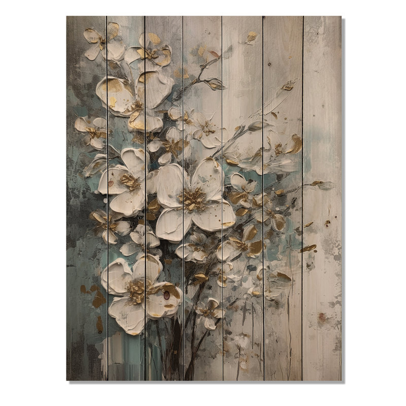 Or blanc symphonie de pommier II sur bois, H 20 po x l 10 po x P 0,78 po