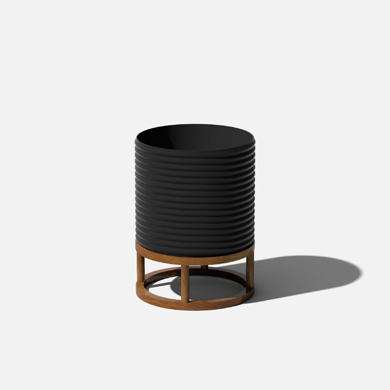 Veradek Mod Series Raised Short Planter with Stand, Black/Brown, Set of 1