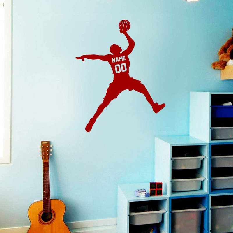 Décalcomanie murale Trinx Basketball Dunking Ball avec nom personnalisé - CS40, H 15 po x l 13 po, Bourgogne, Oui