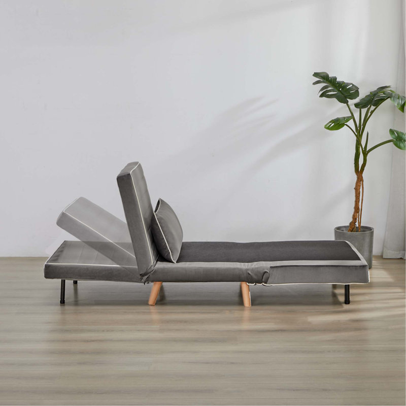 Fauteuil-lit moderne en velours pliable avec passepoil - dossier réglable à 3 positions, se convertit en lit en 10 secondes, comprend un oreiller et un canapé-lit gris pour économiser de l'espace