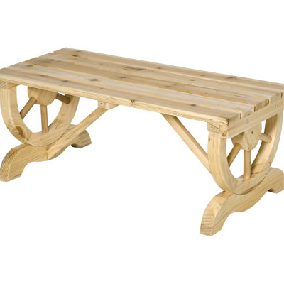 2 Rustic Garden Bench - Outdoor Wooden Seat With Wagon Wheel Legs, Supports 550 Lbs, Natural Hue Porch Lbs Support, Color