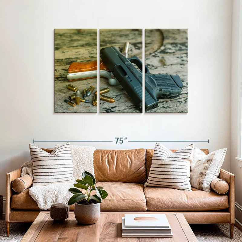 Handguns And Bullets, 36" H x 57" W