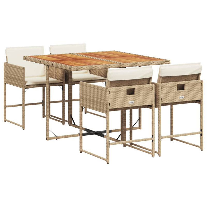  Ensemble de salle à manger de jardin beige, brun, blanc crème, Blanc, crème, Beige, 4