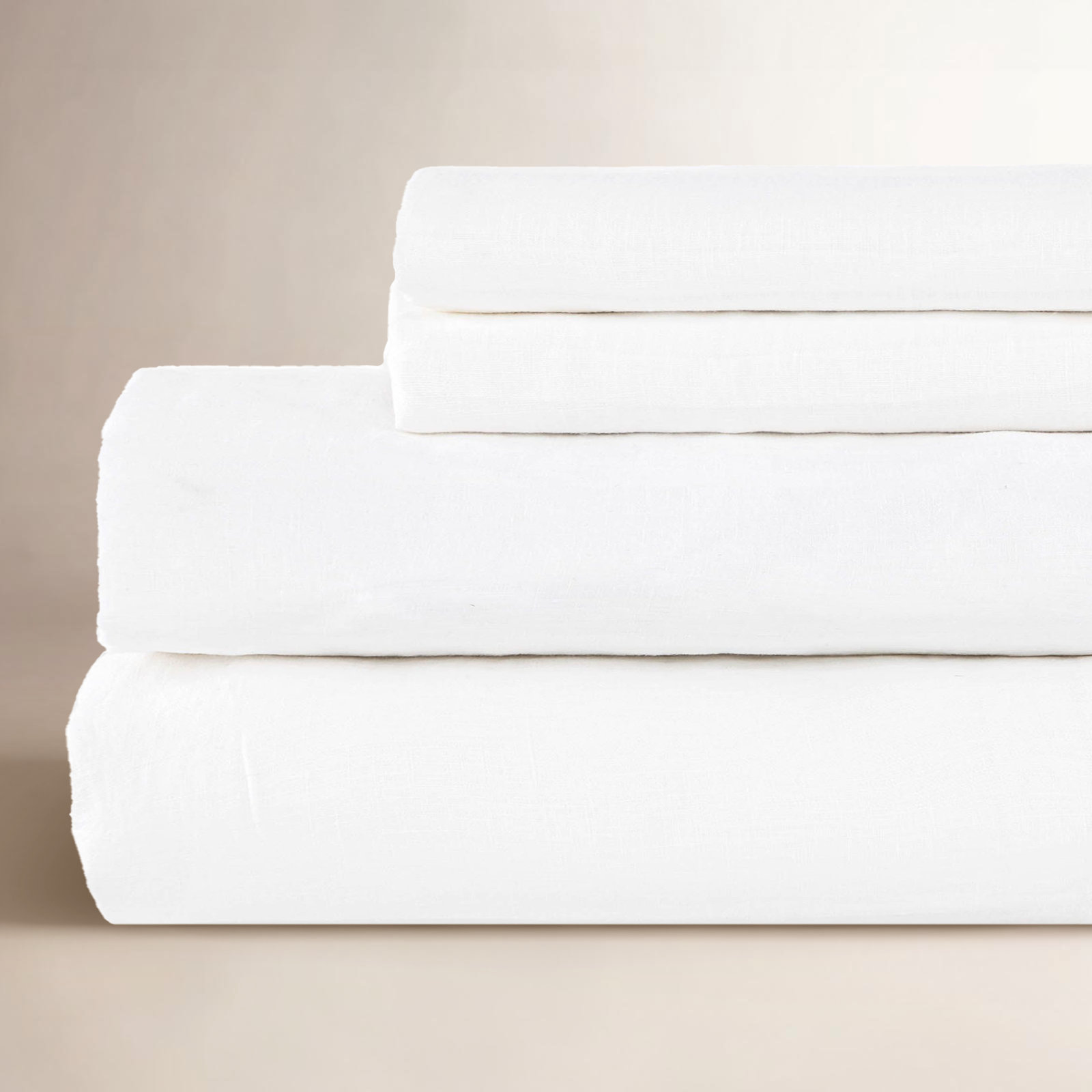 100% French Linen Sheet Set, California King Sheet Set with 2 Pillowcases, White