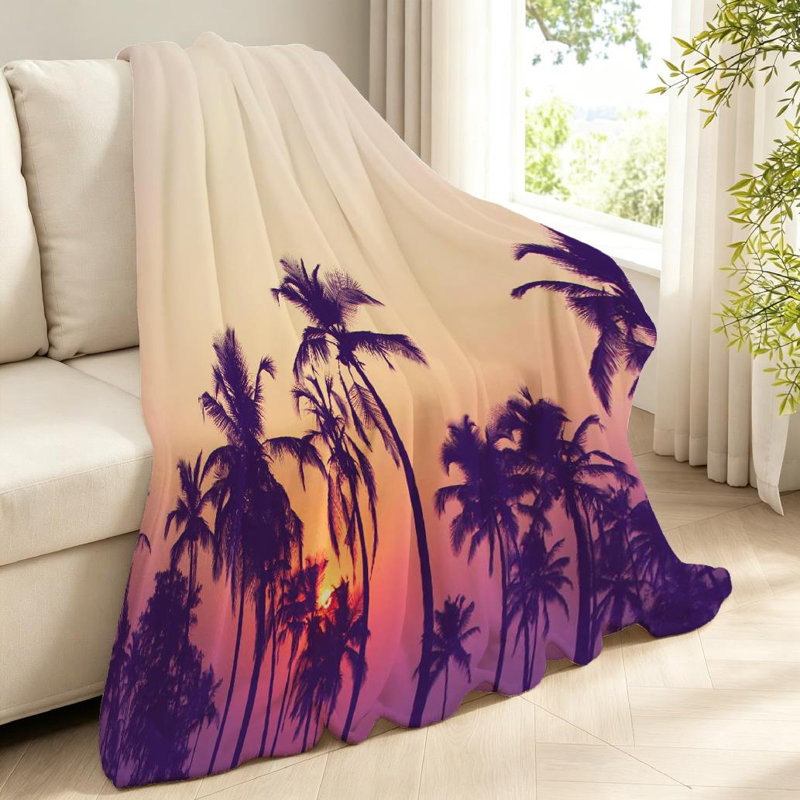 Jeté transparent en flanelle de molleton ultra doux, imprimé palmiers Sunset, Throw 40" x 50"