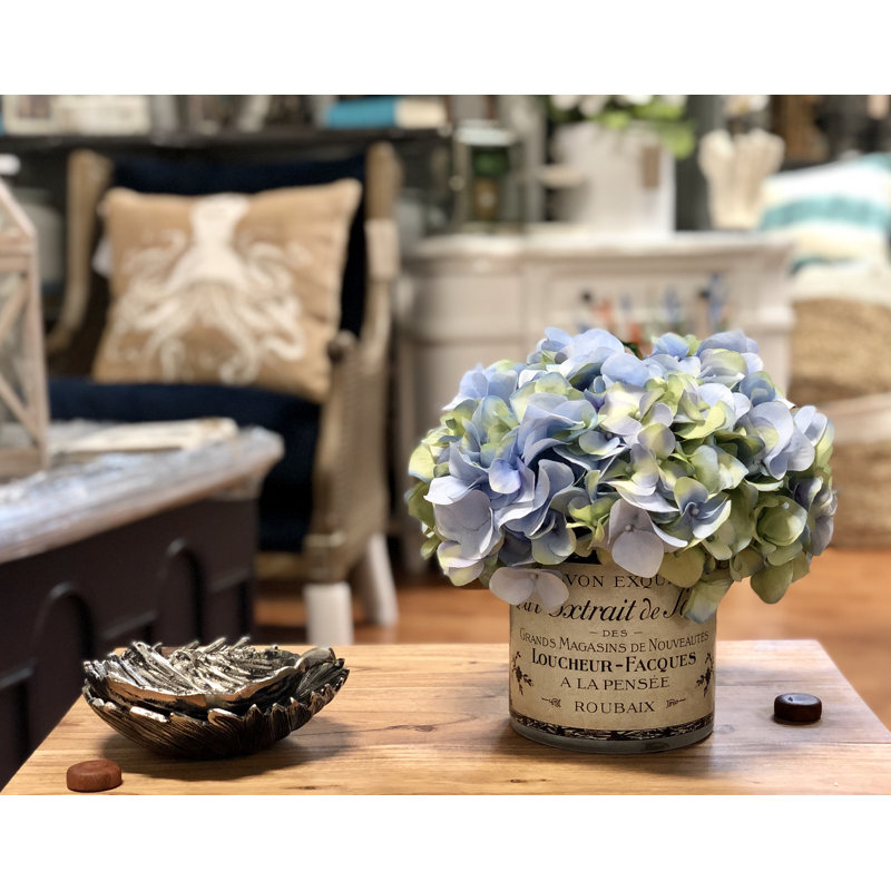 Hydrangea Arrangement in Pot, Blue / Cream