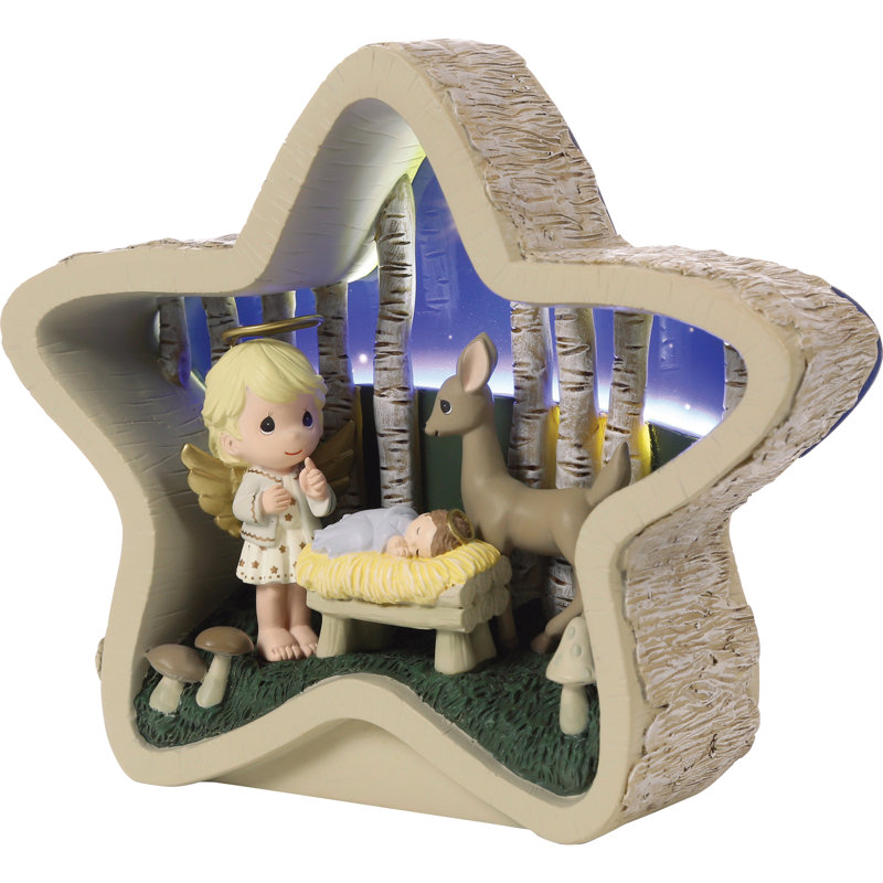 Precious Moments Angel Praying with Baby Jesus Light Up Figurine 5.3 Inch