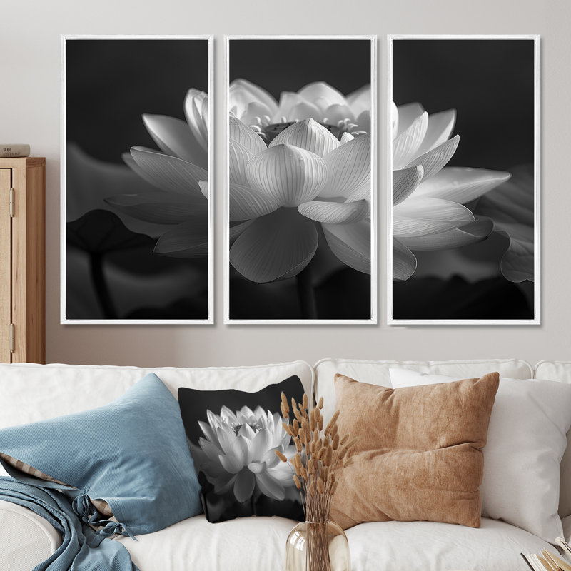 Gassaway - lotus, reproduction d'art mural, Toile encadrée flottée blanche, H 28 po x l 36 po x P 1 po