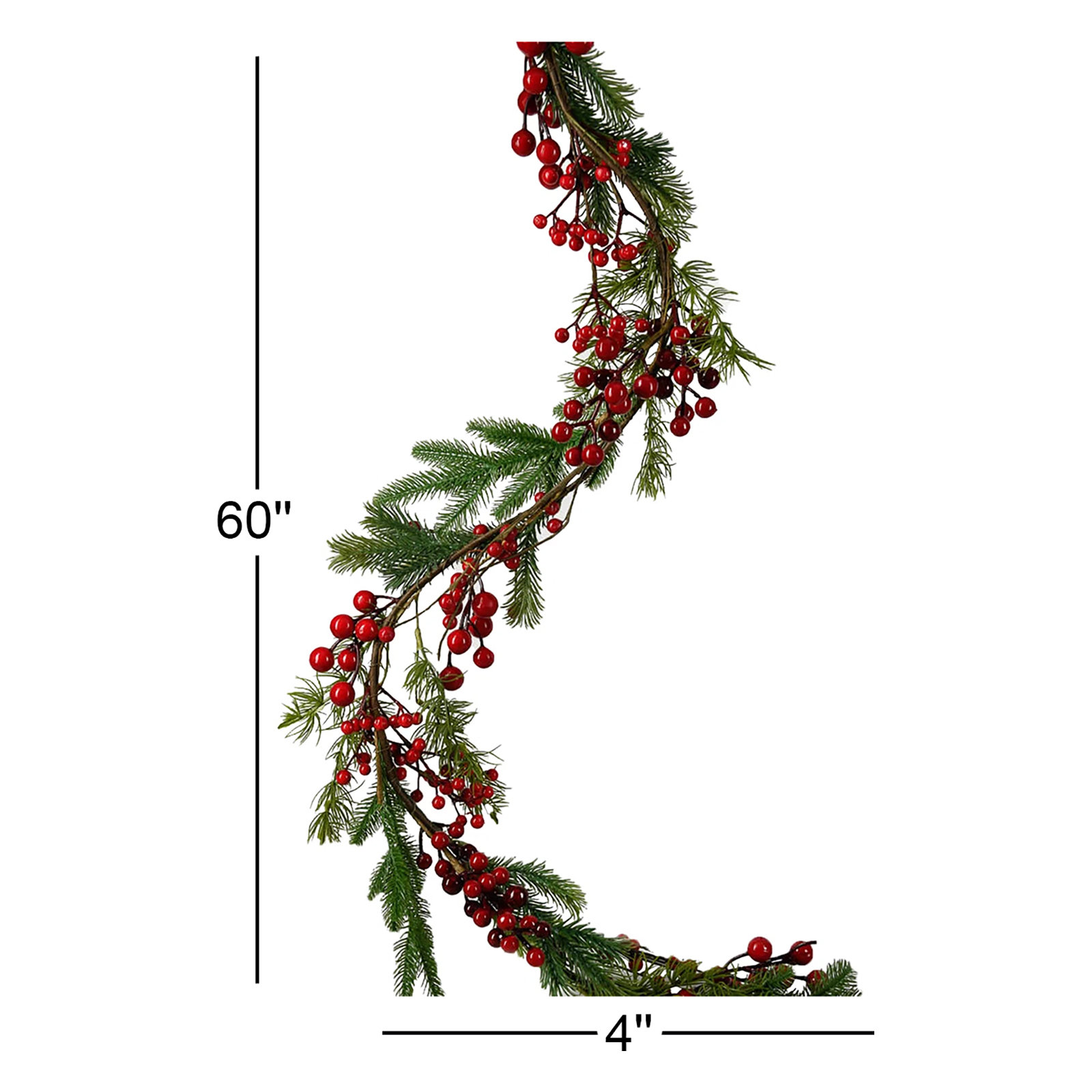 62" Winter Berry Christmas Garland, Green;Red