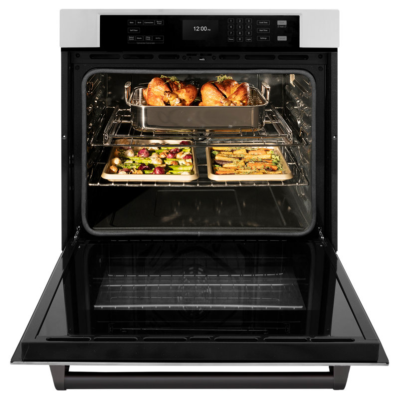 ZLINE 30 in. Autograph Wall Oven w/ Air Fry in Black Stainless Steel with Gold Handle, Stainless Steel, Polished Gold