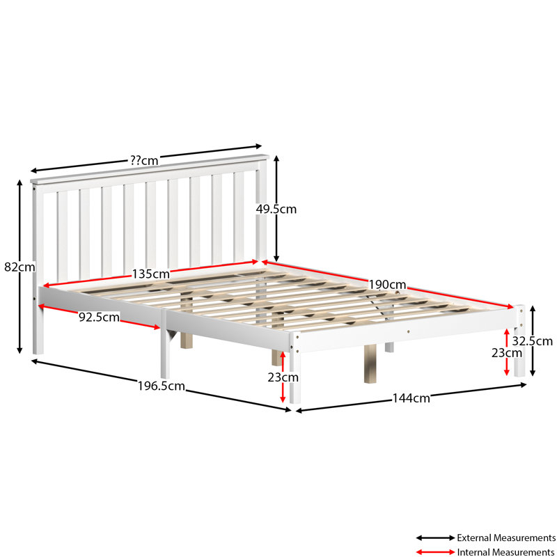 Frederique Solid Wood Bed, White, Double (4'6)
