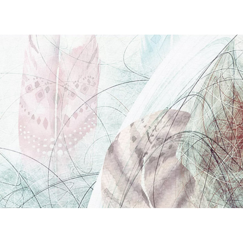 Soft Feathers Abstract Line Drawing Removable Textile Wallpaper, 49”L x 75”W
