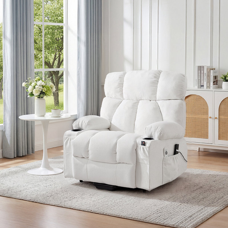 92cm Wide Chenille Wall Recliner Standard Recliner with Massager, White