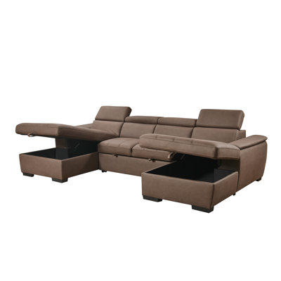 U Shaped Sleeper Sofa, 121 inch Overisze - 2 in 1 Pull Out Bed with Double Storage Chaise for Living Room