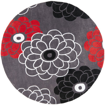 Floral Handmade Tufted Dark Grey Area Rug