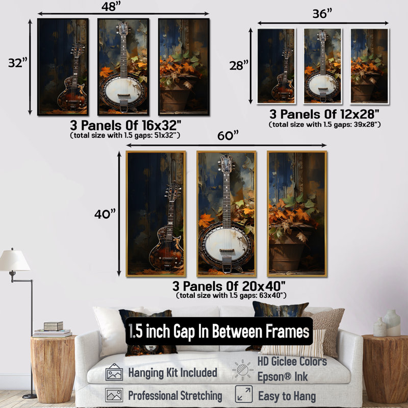 Golden Oak Banjo Resonance II - Music Wall Art, Gold Floater Framed, 28" H x 36" W