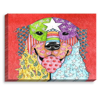 « golden retriever dog pastèque » par marley ungaro, reproduction d’art sur toile tendue