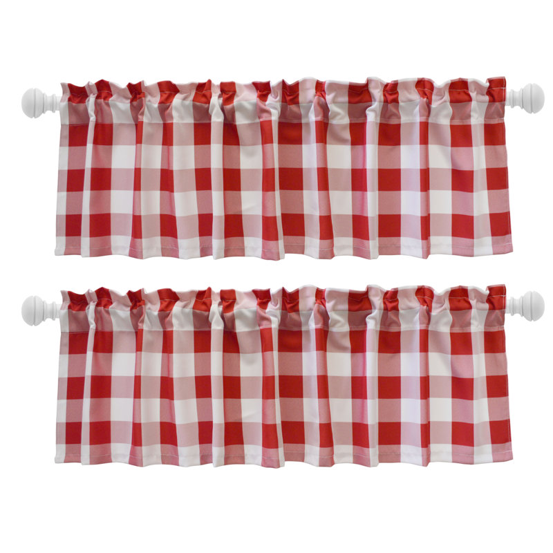 Leonelo Checkered Tailored Window Valance, Red/White