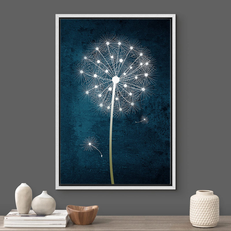 Pissenlit blanc sur fond bleu, illustrations de plantes, minimalisme, décor de salon rustique, Blanc, H 24 po x l 16 po