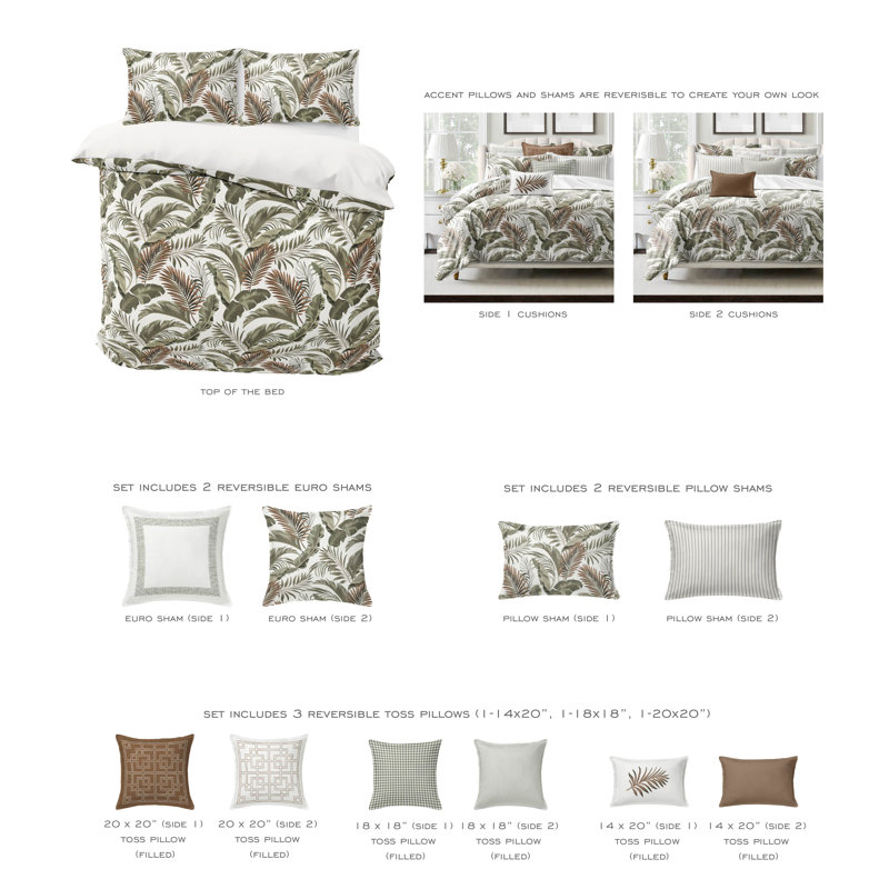 Frondosa  Copper Cotton Duvet Cover Set  8 Piece, California King Duvet Cover + 7 Additional Pieces