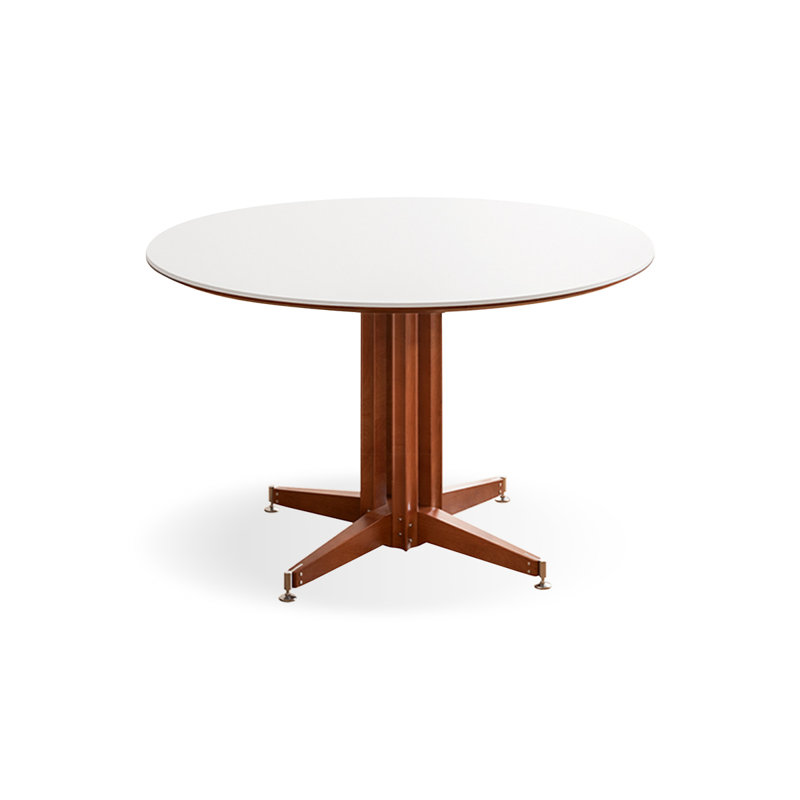 Table de salle à manger ronde blanche et noyer