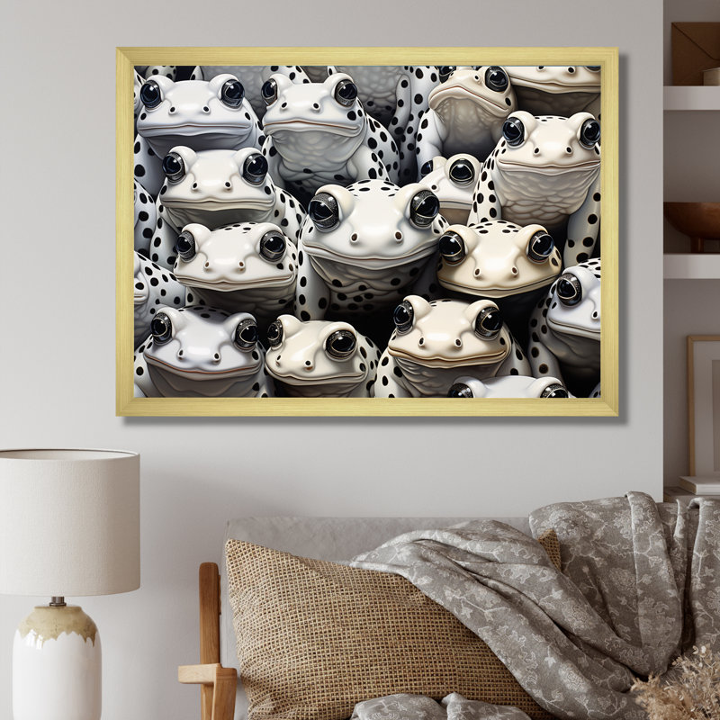 Noir et blanc Pop Art Frogs I, H 24 po x l 32 po x P 1 po, Cadre doré simple