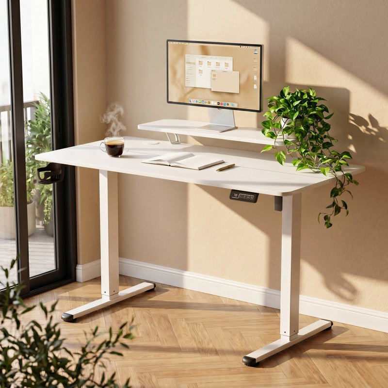 Kreutzer Height Adjustable Standing Gaming Desk, 28.7" H x 47.24" W x 23.62" D, White/White