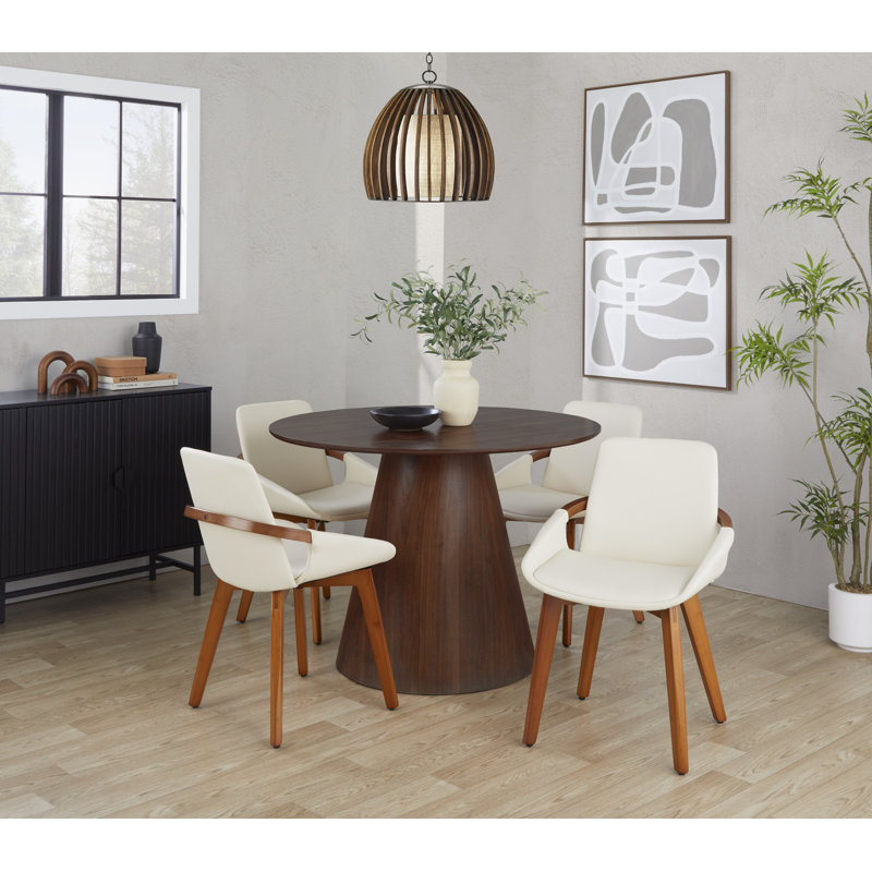Whitacre 17'' H Faux Leather Upholstered Armchair, Cream, Walnut