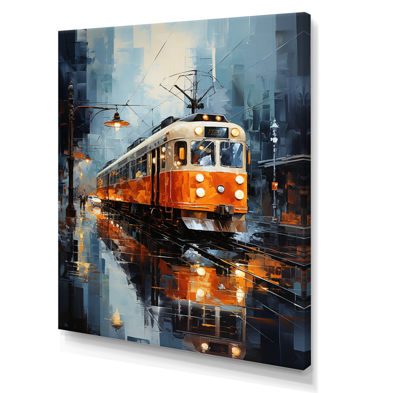 Voyage en train orange blanc - reproduction sur toile, H 40 po x l 30 po x P 1,5 po, Toile tendue