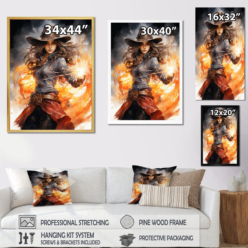 Xaedyn Cowgirl Golden Lasso II sur toile, H 32 po x l 16 po, Encadrement doré