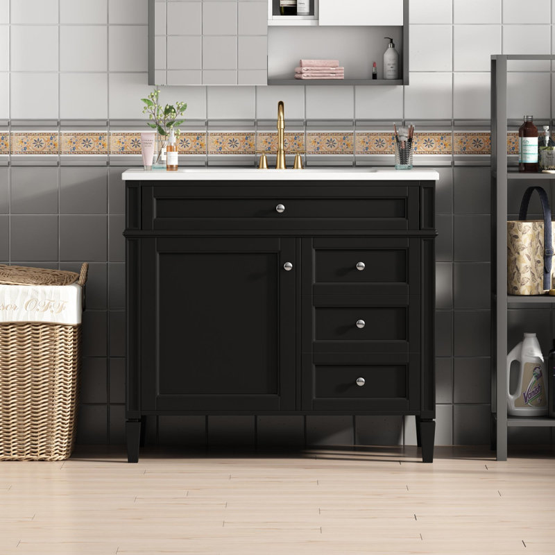 Meuble-lavabo 36 po, Argent argent, Noir