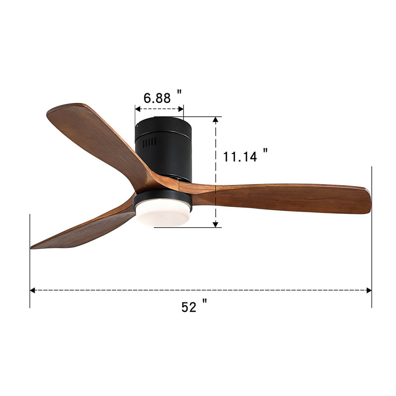Nicola 52" 3 - Blade LED Standard Ceiling Fan with Remote Control and Light Kit Included, Matte Black/Brown Blades