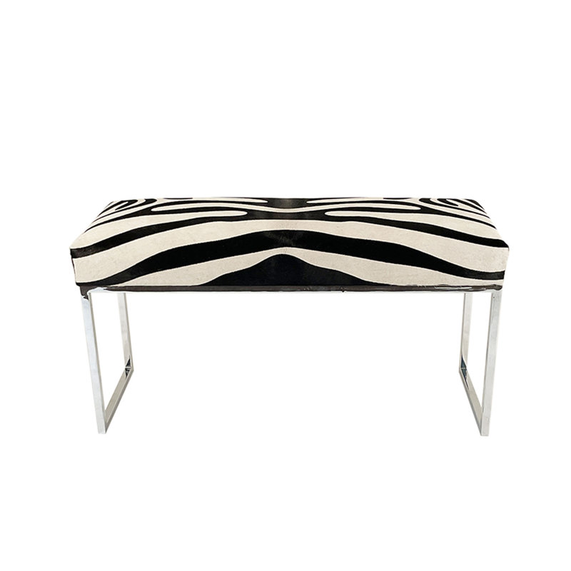 Banc rembourré en cuir de vache, H 19 po x l 48 po x P 16 po